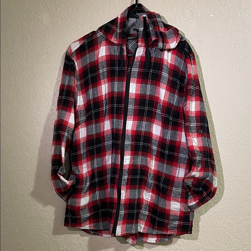 Plaid Zip-Up Hoodie - Red and Black
